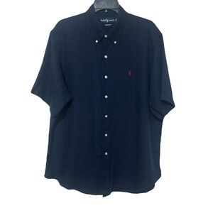 Ralph Lauren Men’s XL Navy Blue Linen Short Sleeve Button Down Shirt Classic Fit